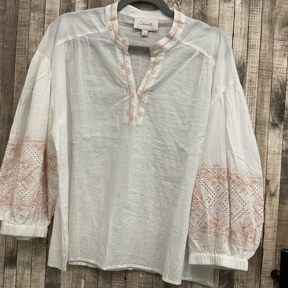 Cleobella Tops - Cleobella White and Pink Embroidered Blouse